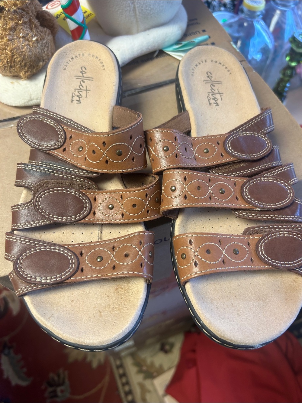 Dr. Scholl's Brown Triple-Strap Kids Comfort Slide Sandals